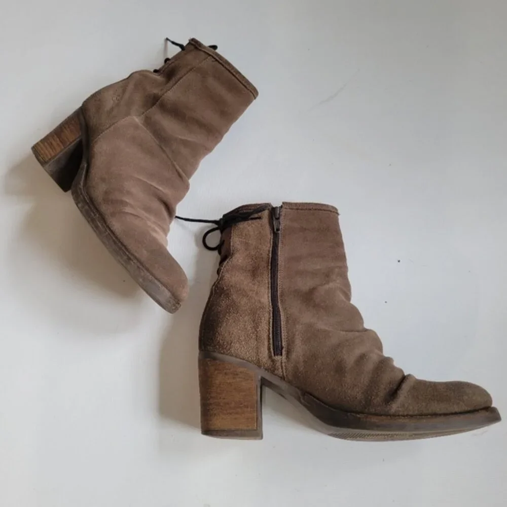 BOS & CO Barlow Suede Lace Up Back Heeled Booties Size 39 EU  8 US